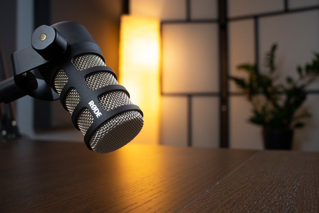 Podcast microphone in modern recording studio