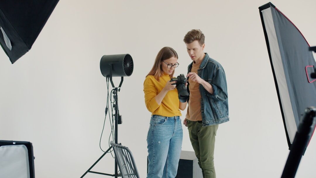Video camera filming in a professional studio setting